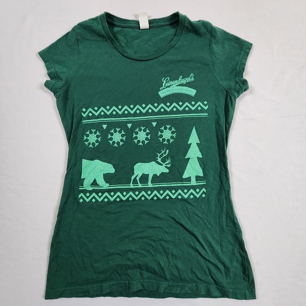 Leinenkugel Christmas Short Sleeve Green Cotton T-Shirt Women's S